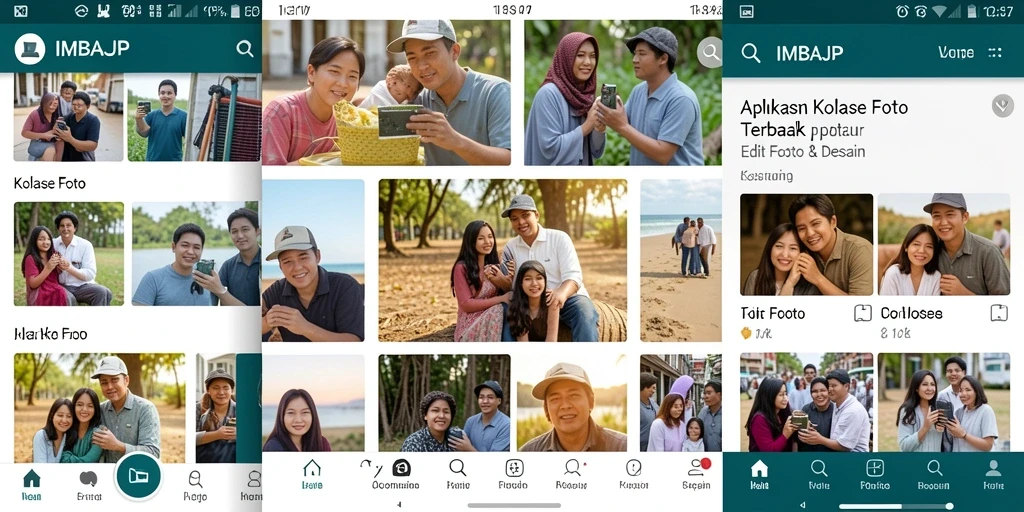 Tampilan antarmuka aplikasi IMBAJP dengan fitur Kolase Foto yang menarik.