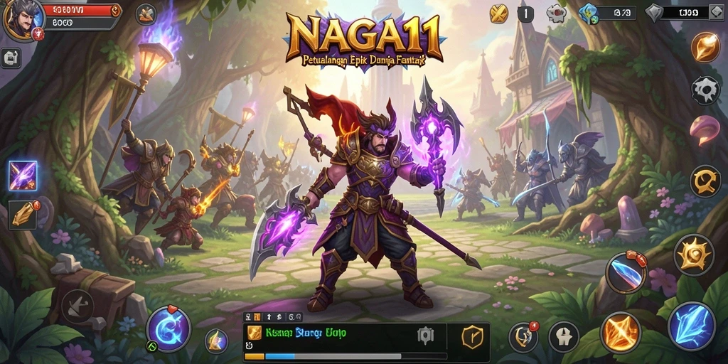 Screenshot NAGA11 menampilkan antarmuka RPG yang dinamis dan menarik.