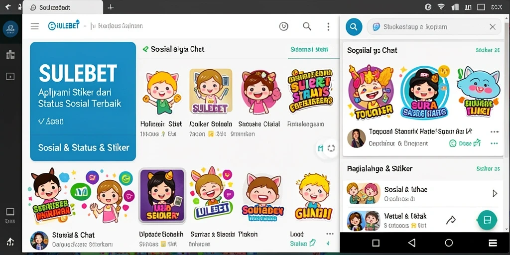 Antarmuka aplikasi SULEBET menampilkan berbagai stiker sosial yang menarik.